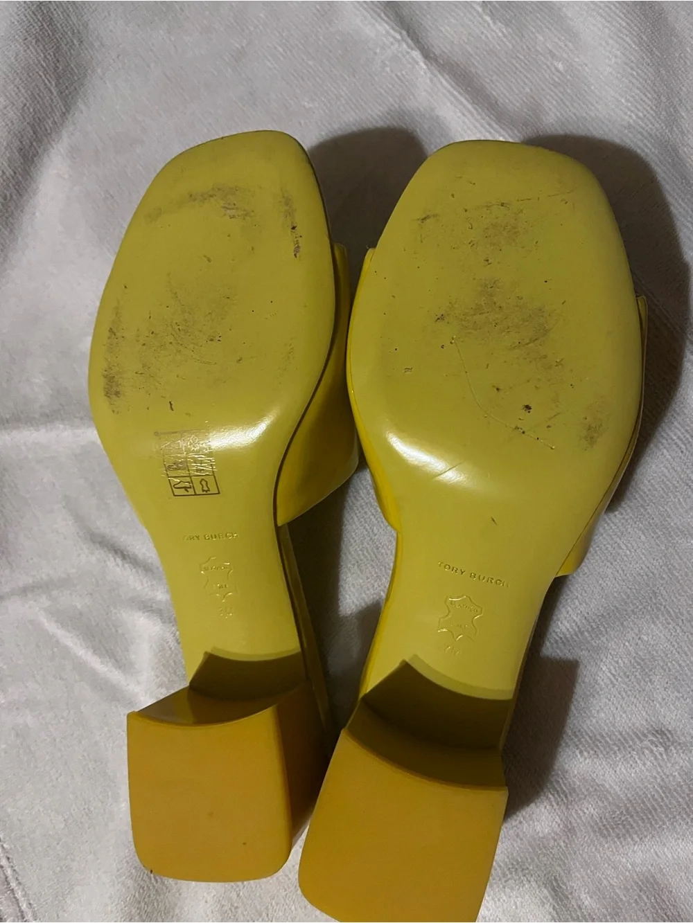 Tory Burch Patent Slide Mules 7 in Yellow